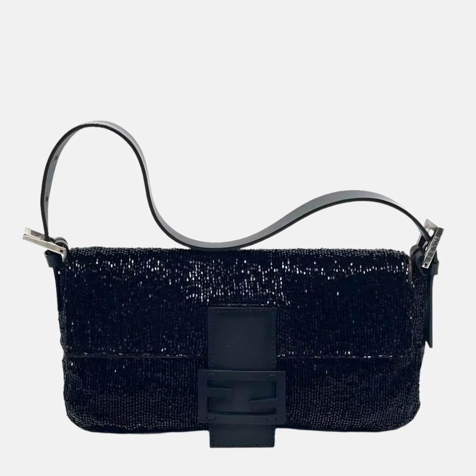 Fendi Baguette Vintage Black Glitter Beads Shoulder Bag