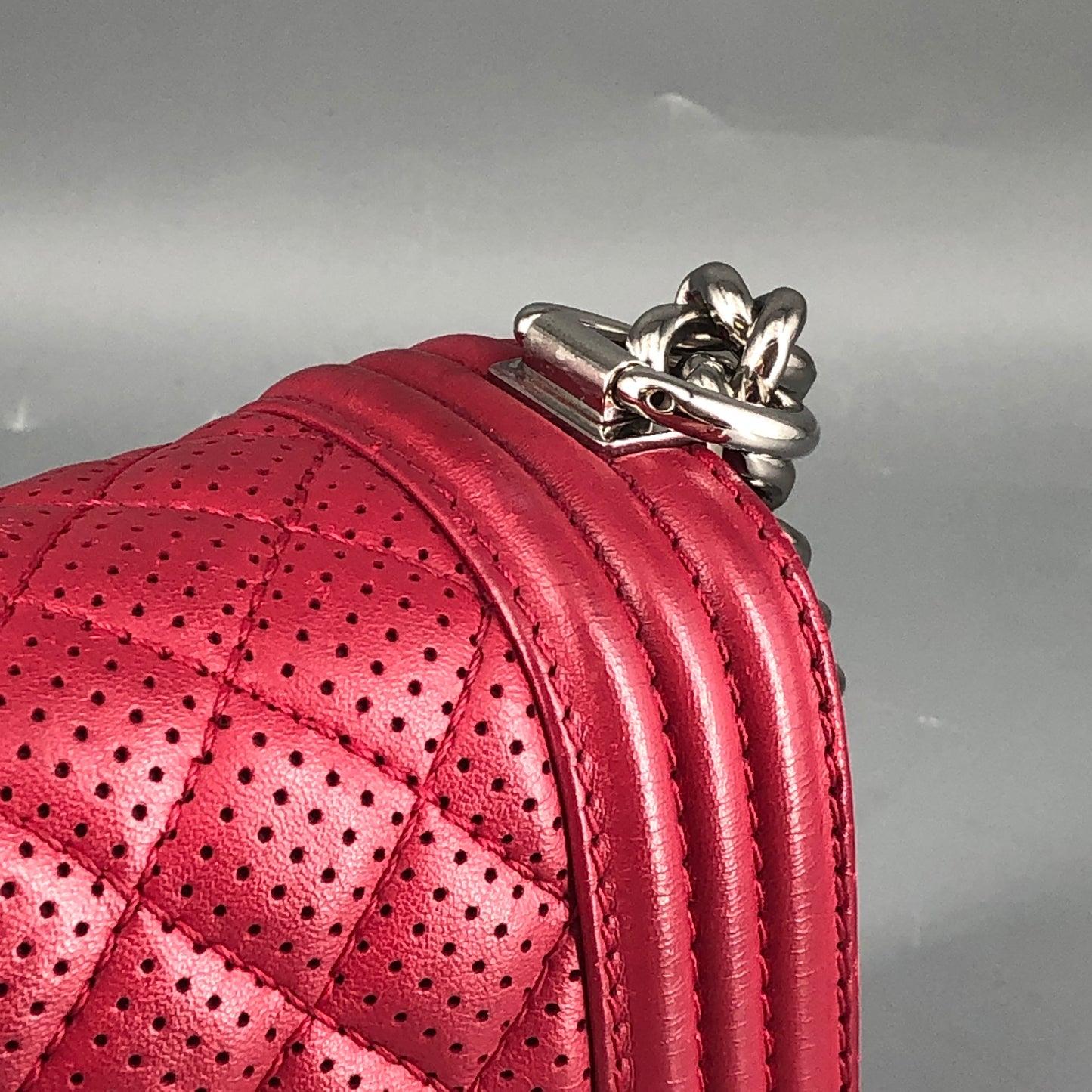 Chanel Boy Perforated Lambskin Quilted Shoulder Bag Hot Pink
