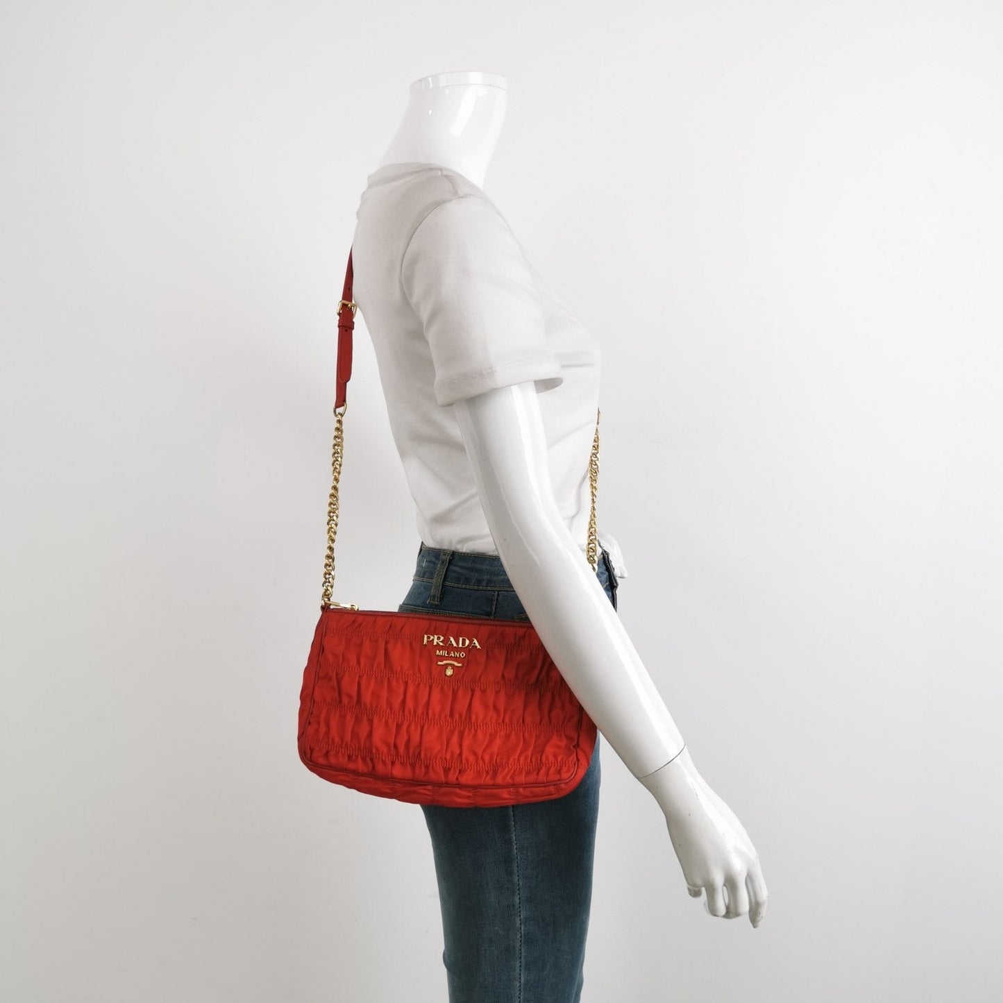 Prada Tessuto Nylon Gaufre Crossbody Bag Red with Gold-tone Hardware