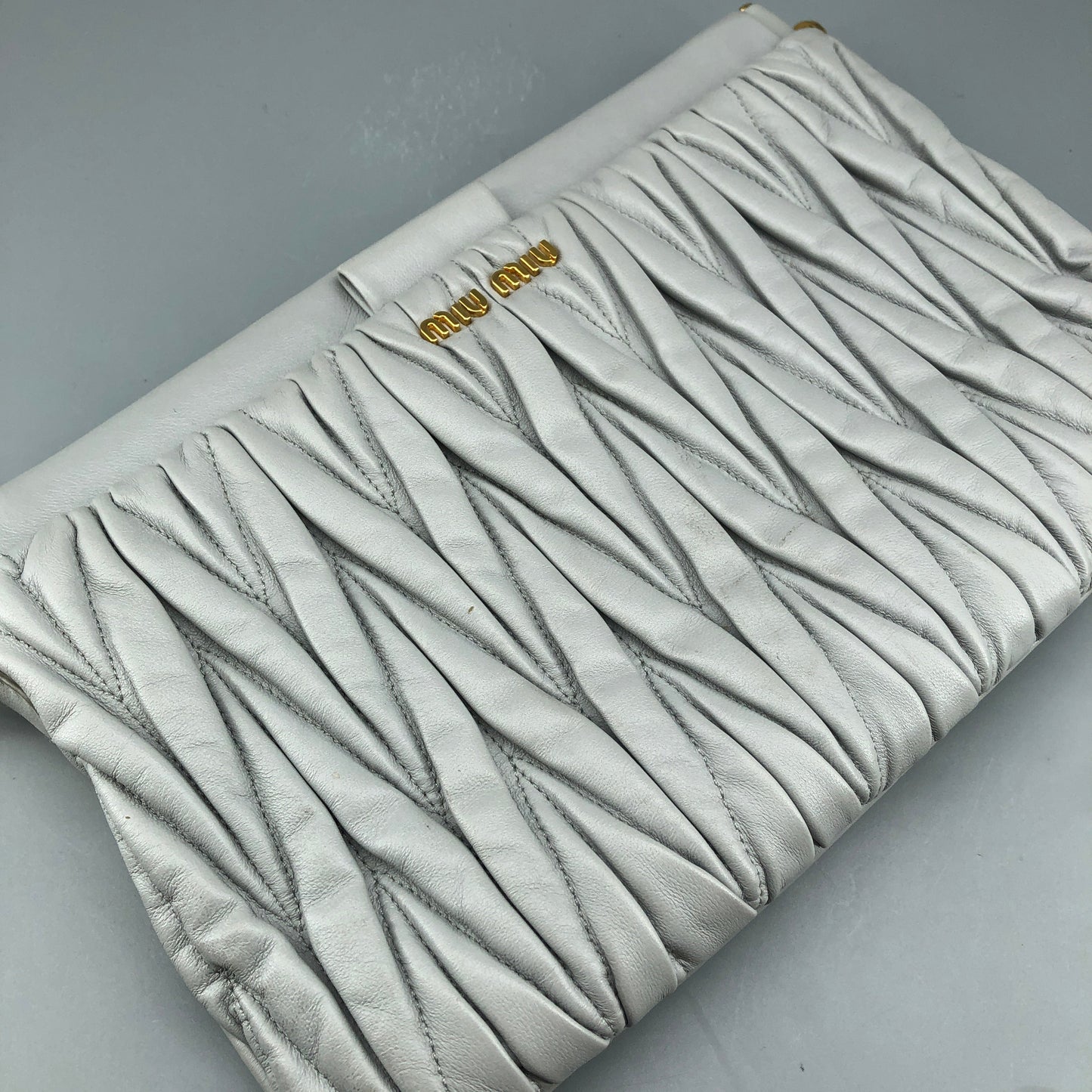 Miu Miu Grey Matelasse Leather Chain Clutch Shoulder Bag