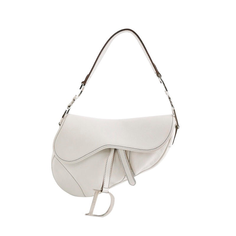 Dior Saddle Vintage Leather White with Silver Hardware
