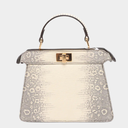 Fendi Peekaboo ISeeU Petite White Lizard Leather Bag