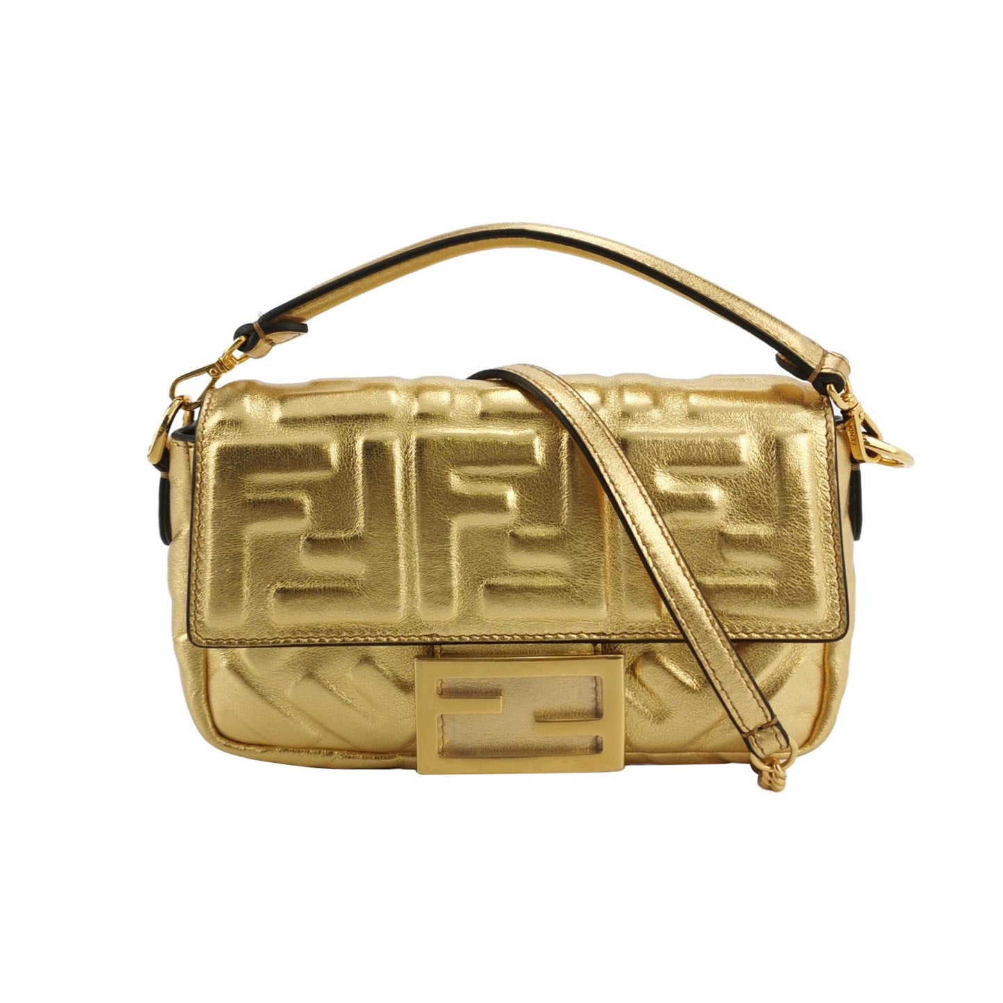 Fendi Baguette Mini Gold Nappa Leather Crossbody Bag