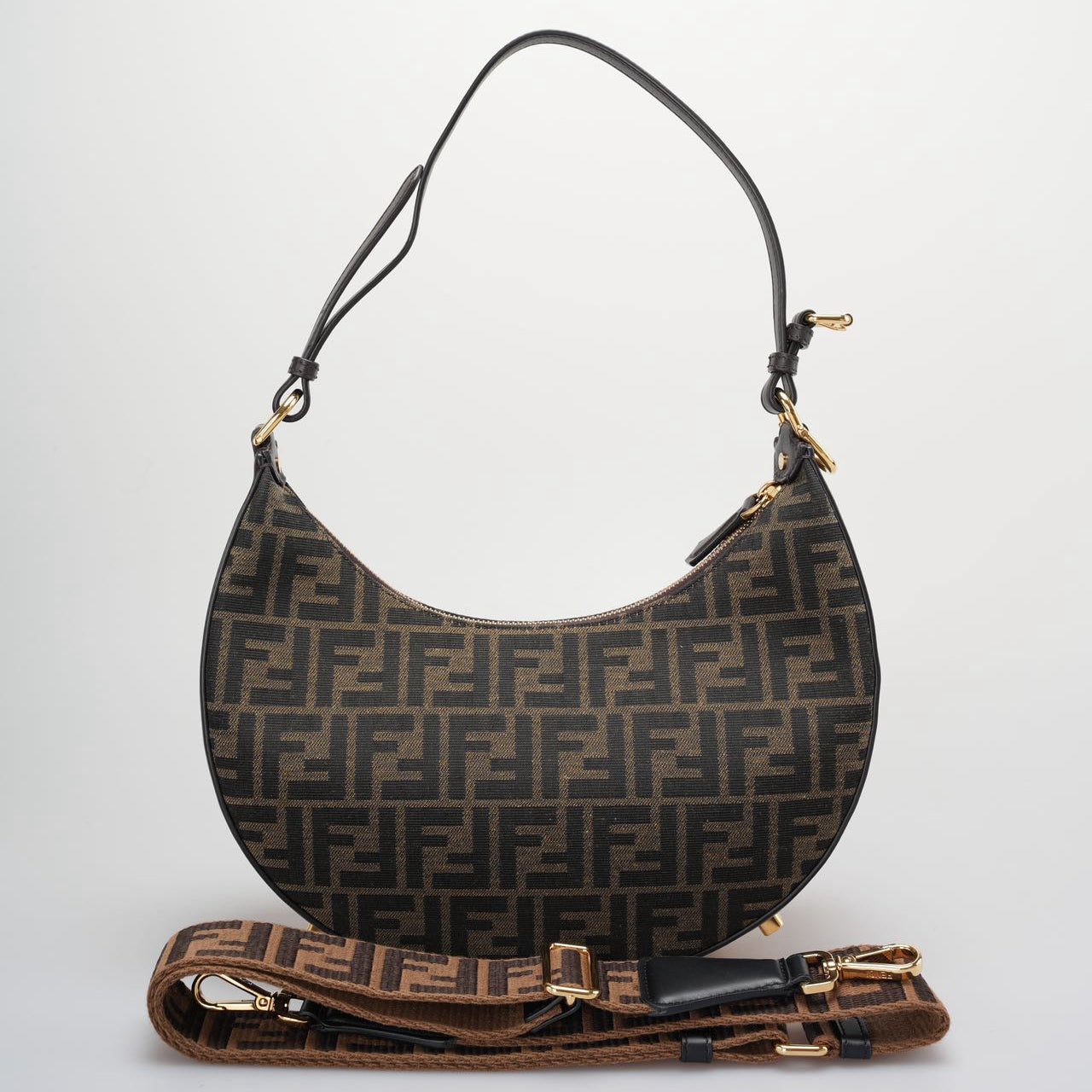 Fendi Graphy Small Brown FF Jacquard Fabric Bag