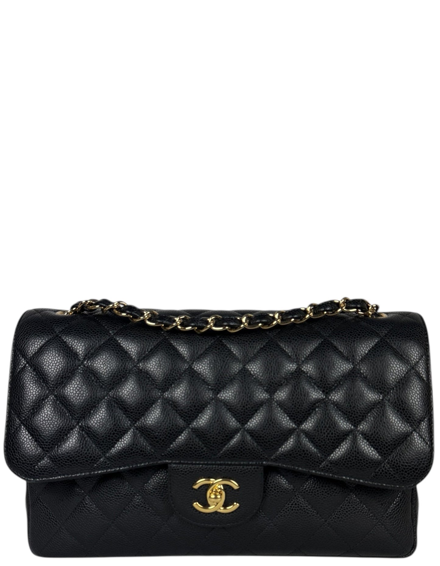 Chanel Black Caviar Leather Double Flap Jumbo Bag
