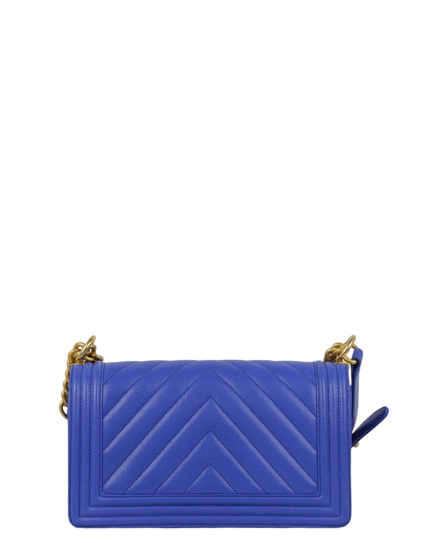 Chanel Cobalt Caviar Chevron Quilted Medium Boy Bag