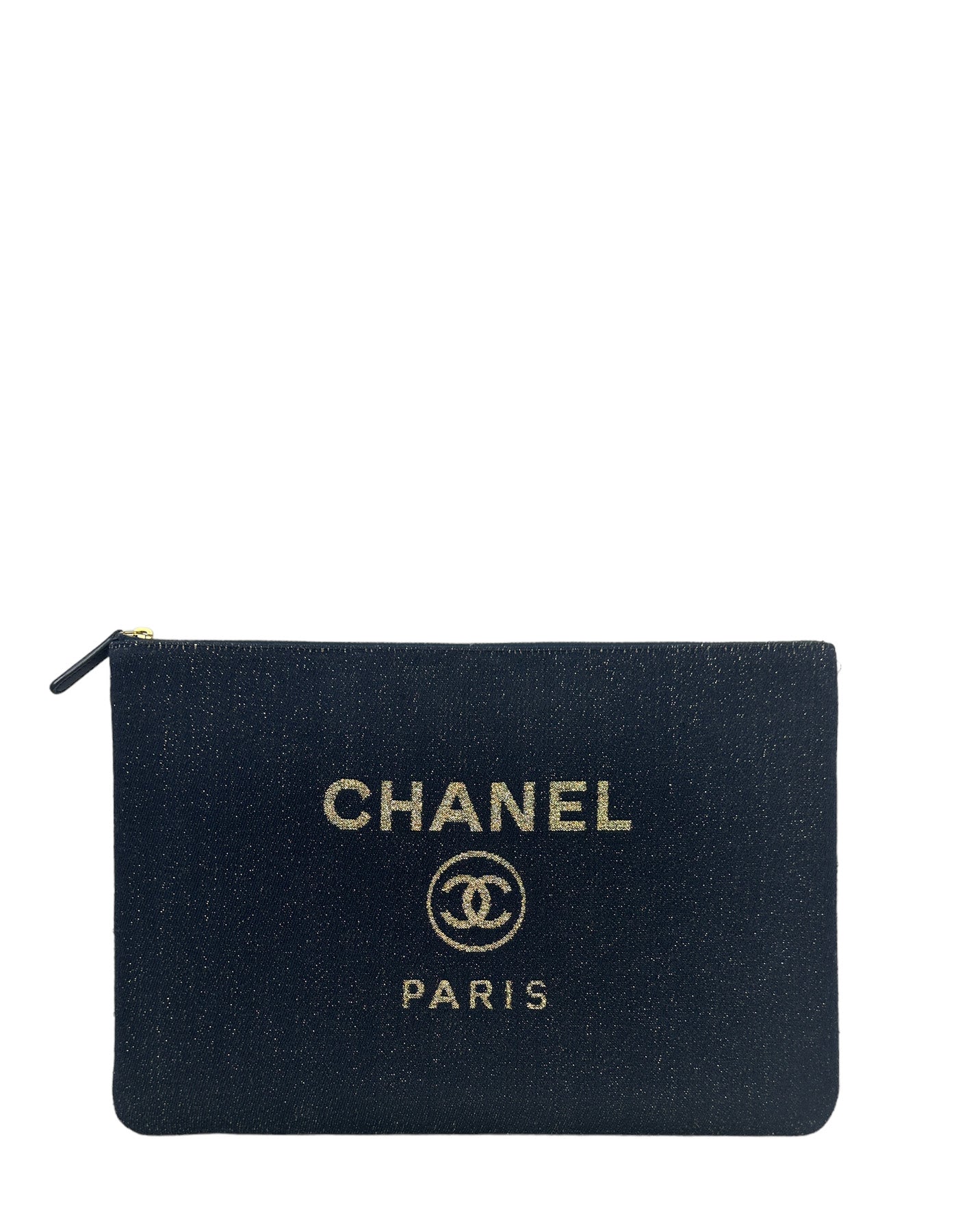 Chanel Navy/Gold Glitter Large Deauville Pouch Bag