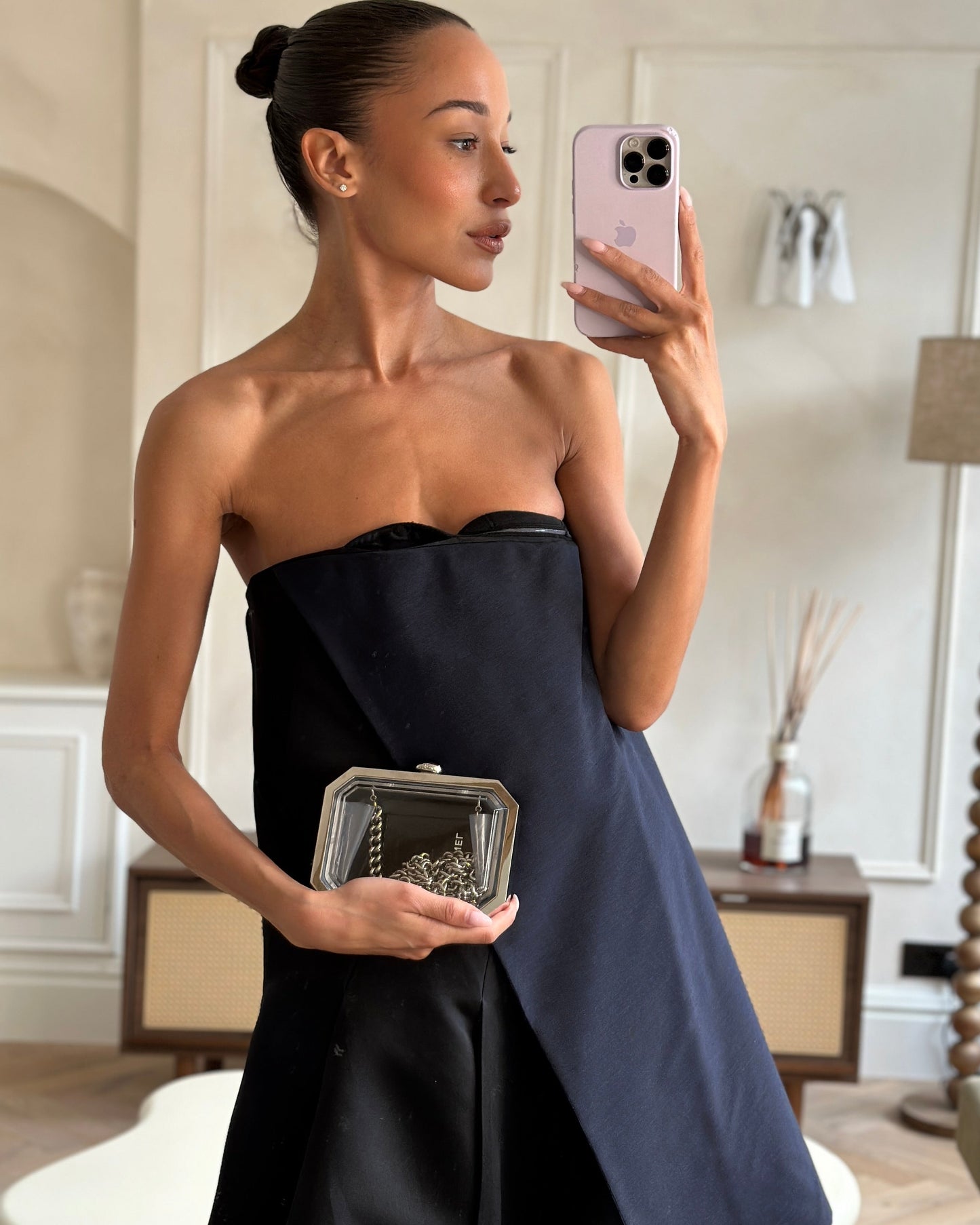 Chanel Silver, Black Minaudiere Plexiglass Clutch Bag