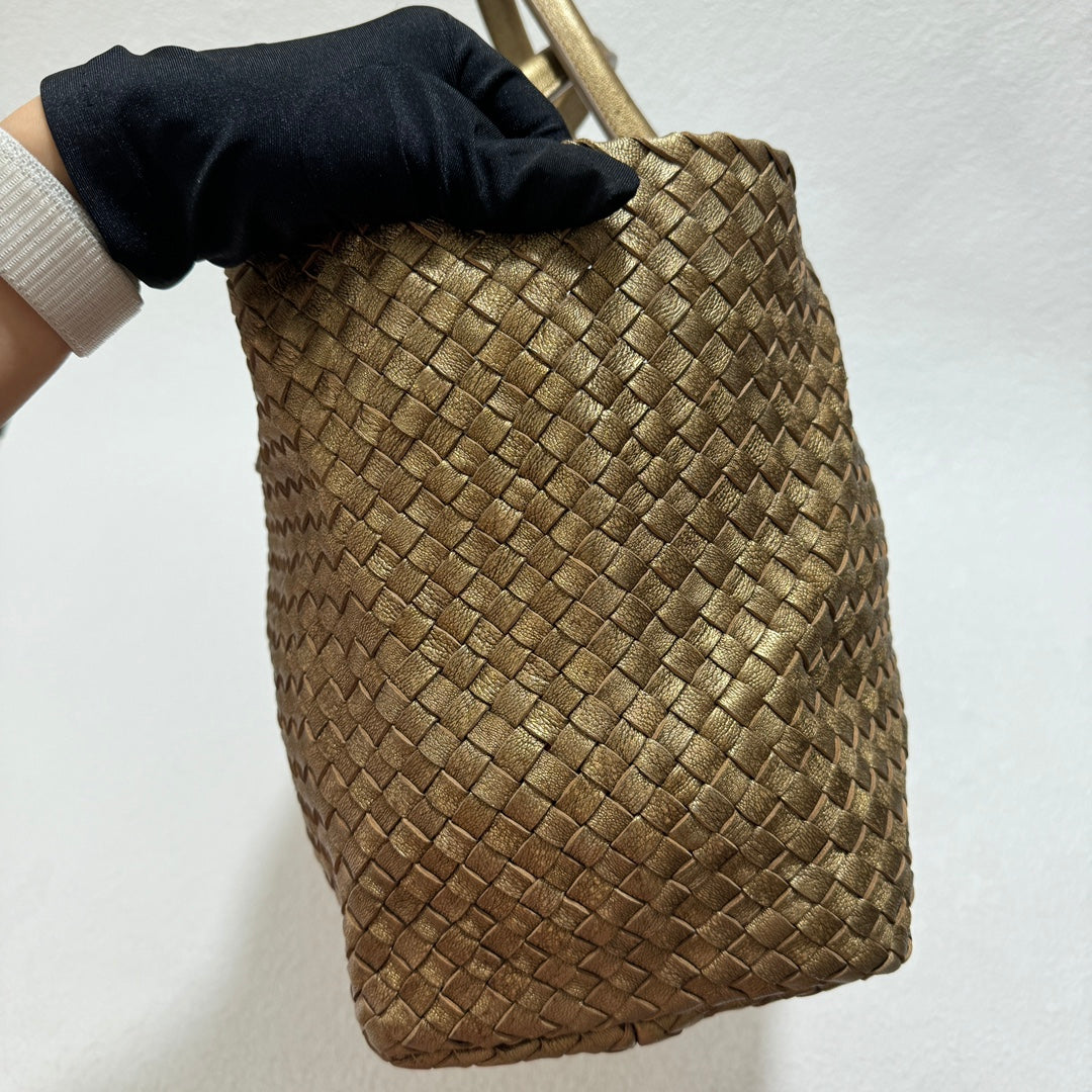 Bottega Veneta Cabat Medium Intreccio Leather Tote Bag Gold