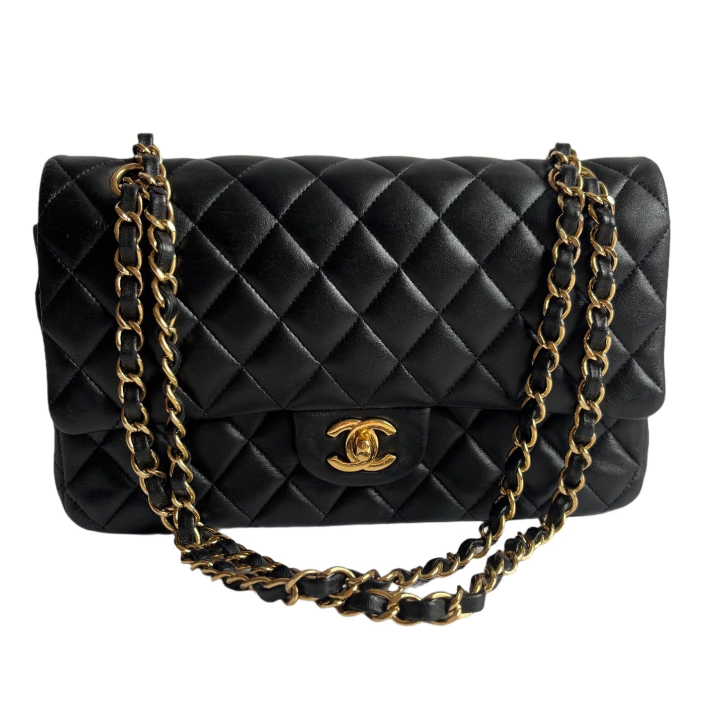 Chanel Timeless Classic Flap Medium Black Lambskin Leather Gold Hardware 2014
