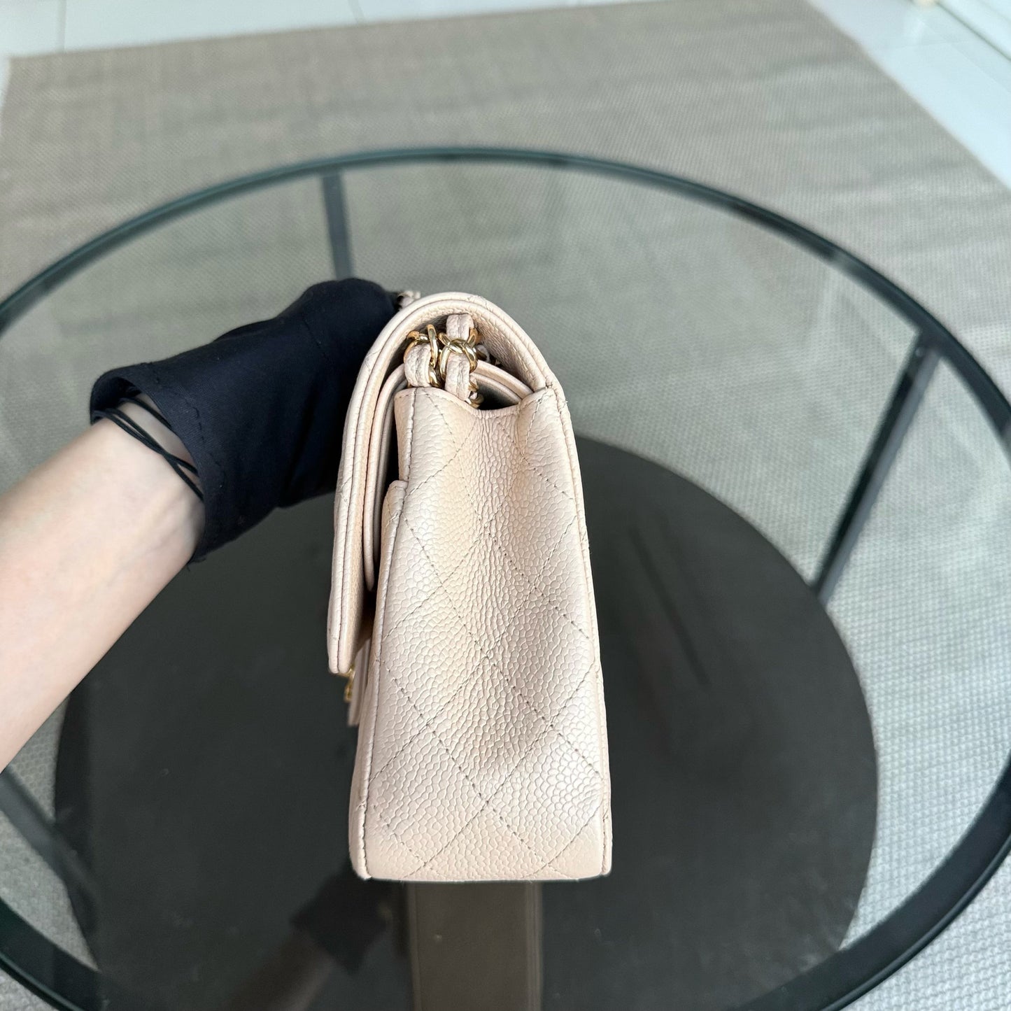 Chanel Classic Flap Medium - Caviar 25CM Quilted Grained Calfskin Beige Gold Hardware Series 14
