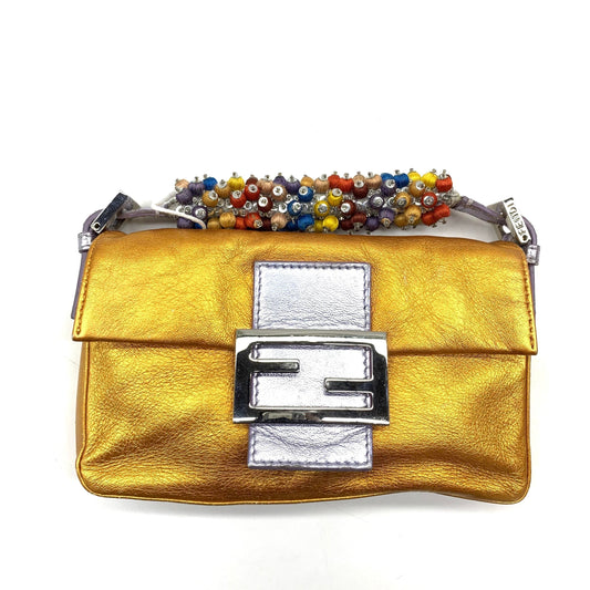 Fendi Baguette Mini Gold Nappa Leather with Beaded Strap