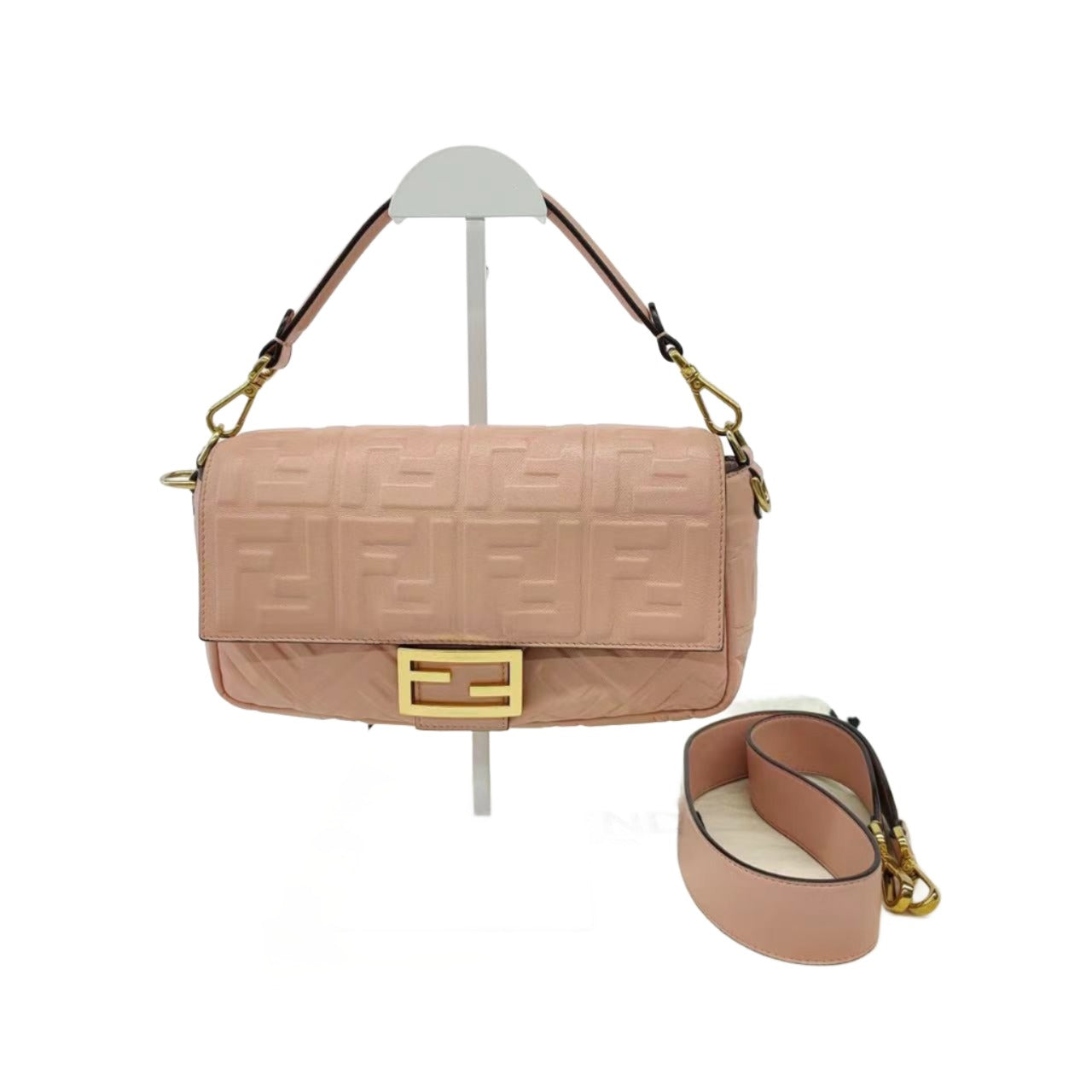 FENDI Baguette Rosa Bourbon Pink Leather 3D FF Motif Crossbody bag