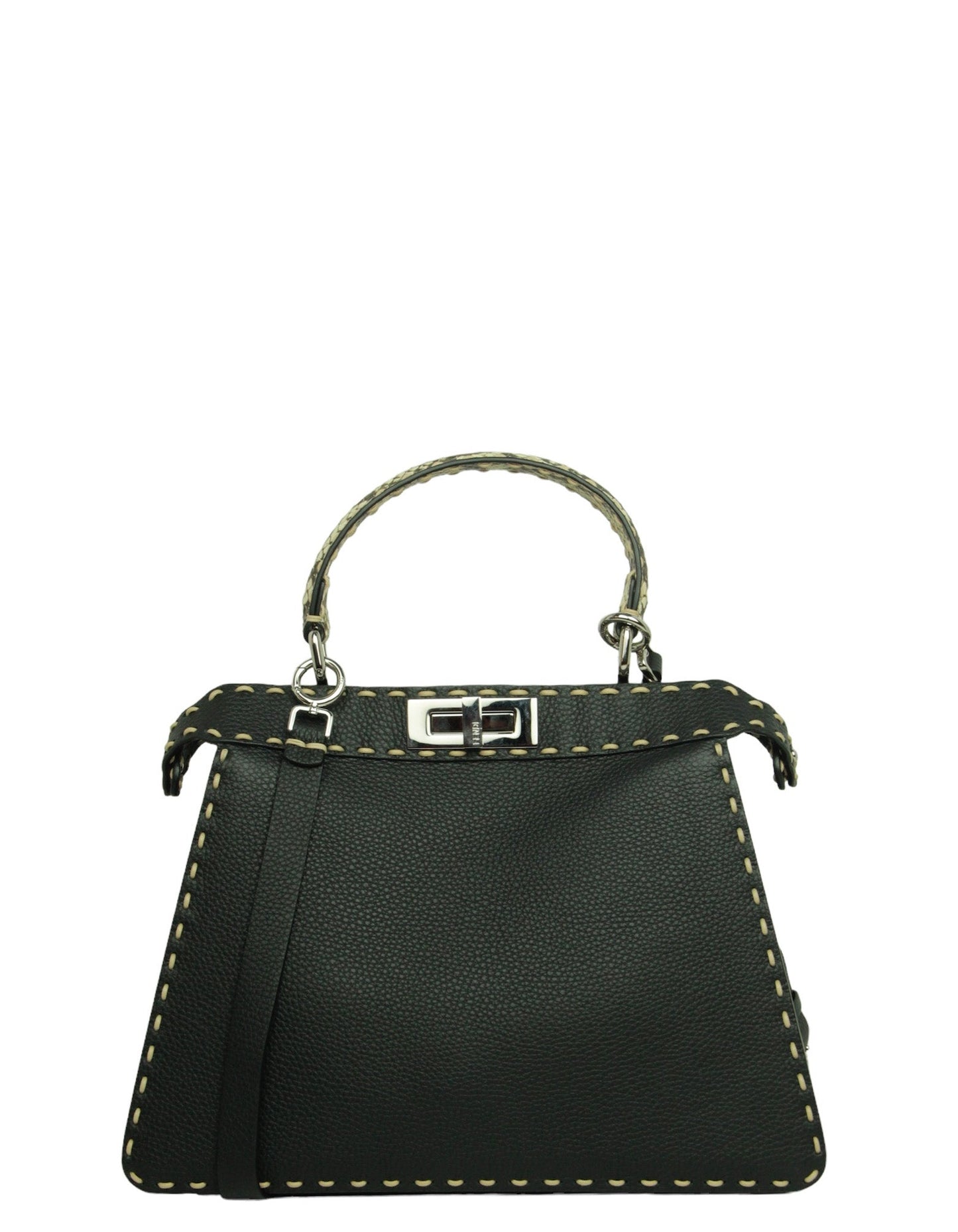 Fendi Black Selleria Peekaboo Satchel Bag w/ Snakeskin Handle