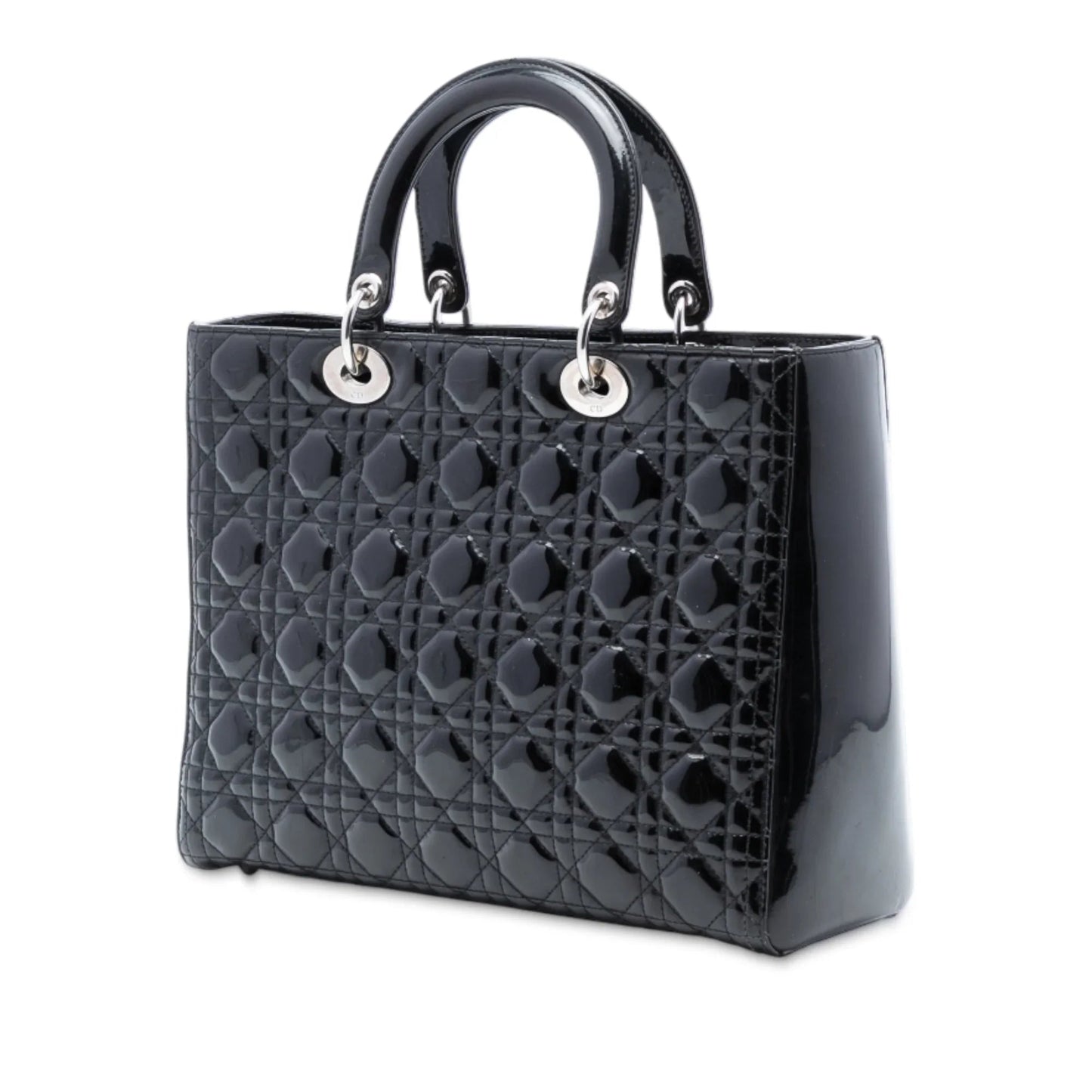 Black Dior Large Patent Cannage Lady Dior Satchel