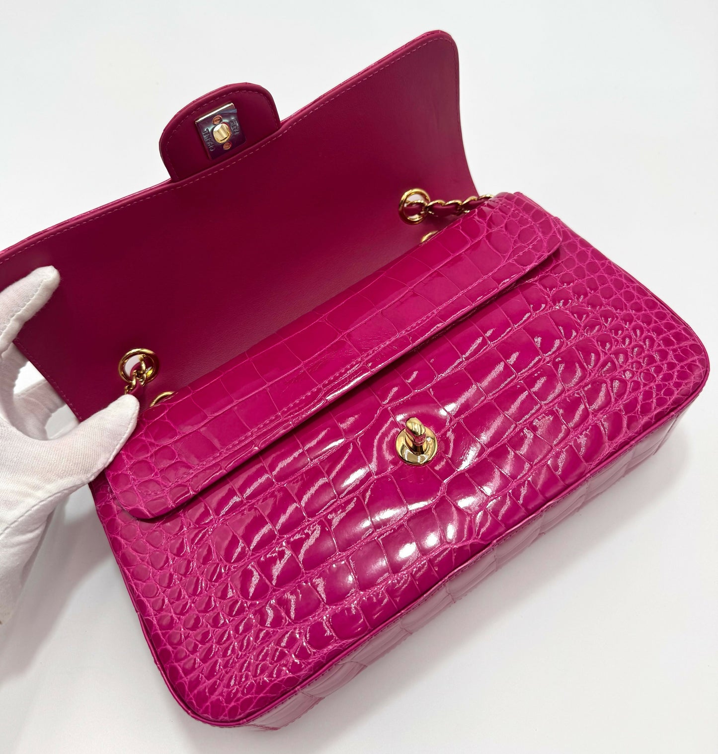 Chanel  Medium Pink Crocodile Flap Bag