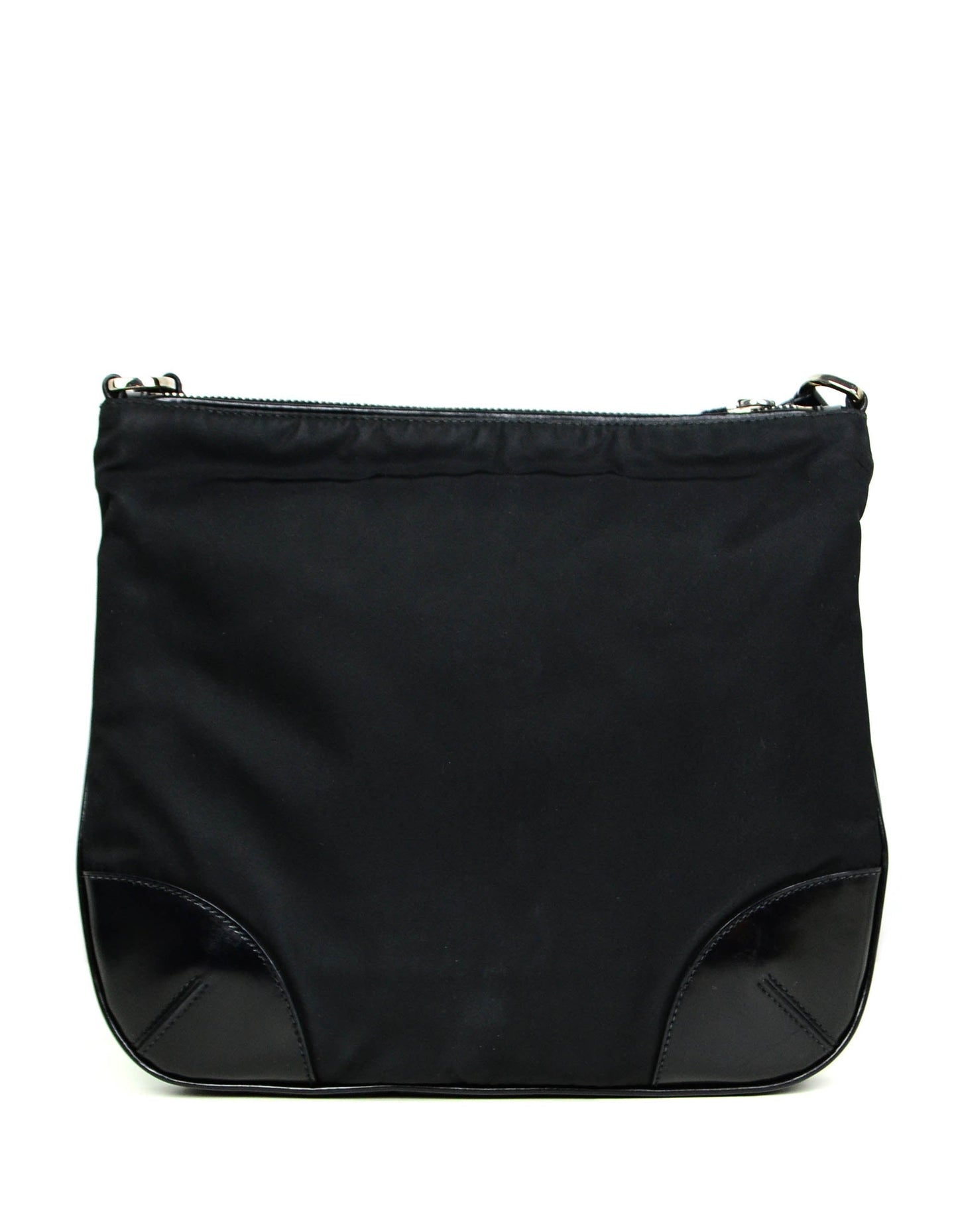 Prada Black Flat Tessuto Nylon Crossbody Bag w/ Leather Trim