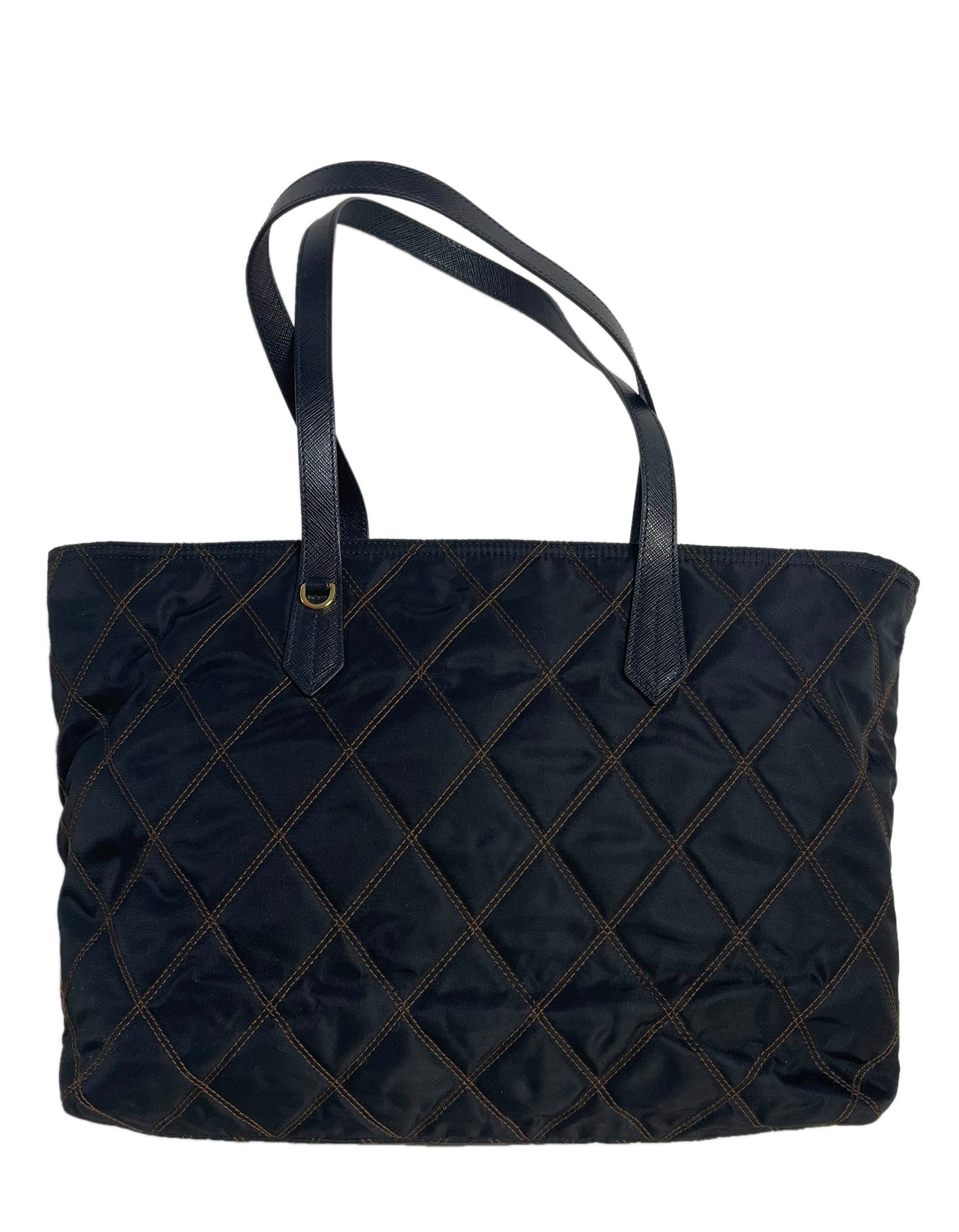 Prada Navy Nylon Quilted Tote Bag w/Contrast Stitching