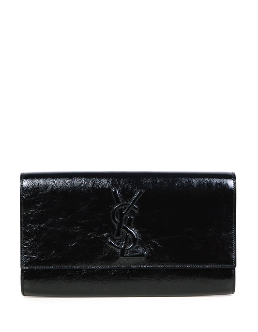 Yves Saint Laurent Black Patent Large Belle De Jour Clutch Bag