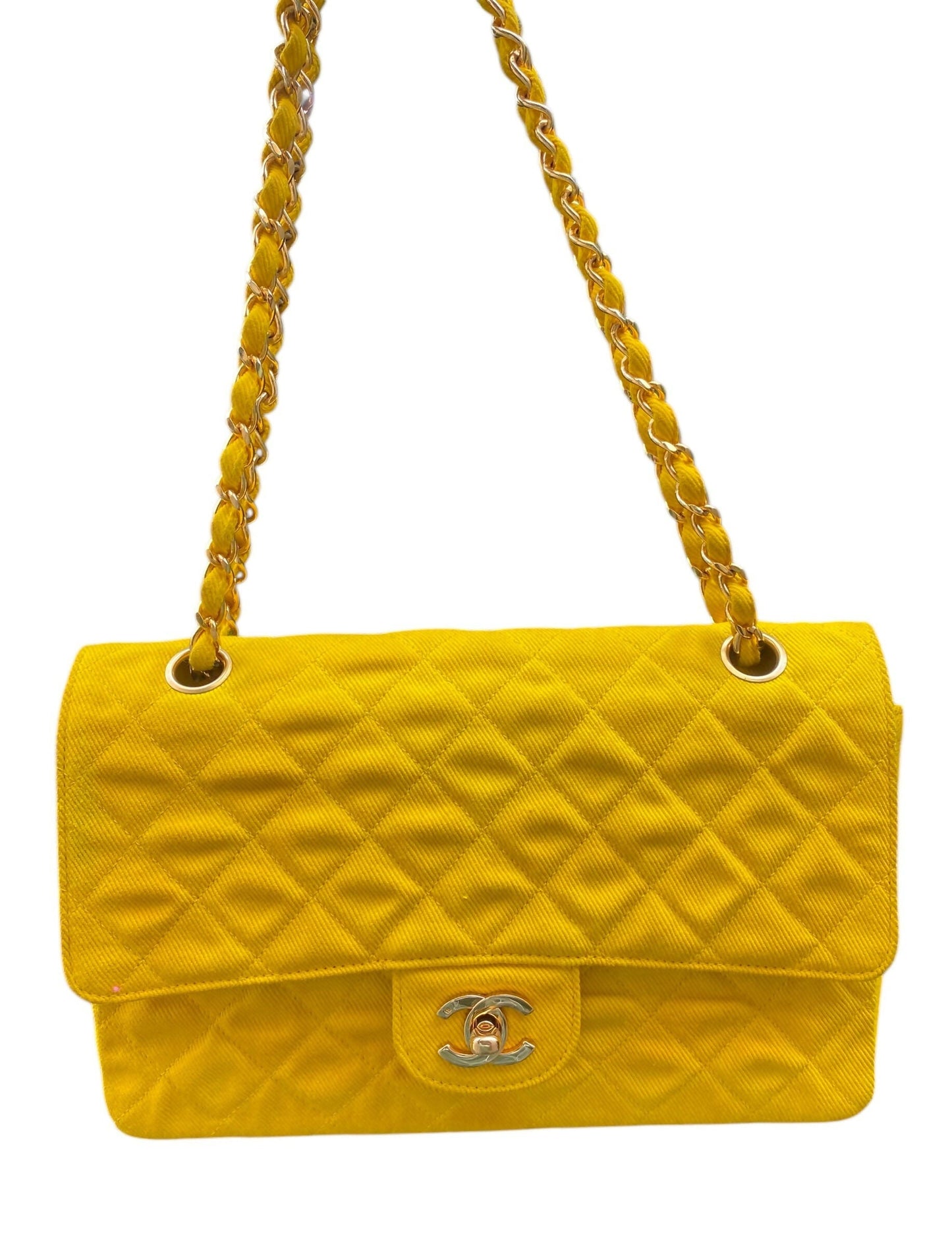 Chanel 90s Yellow Denim Medium Classic Flap Bag 24K Gold Hardware