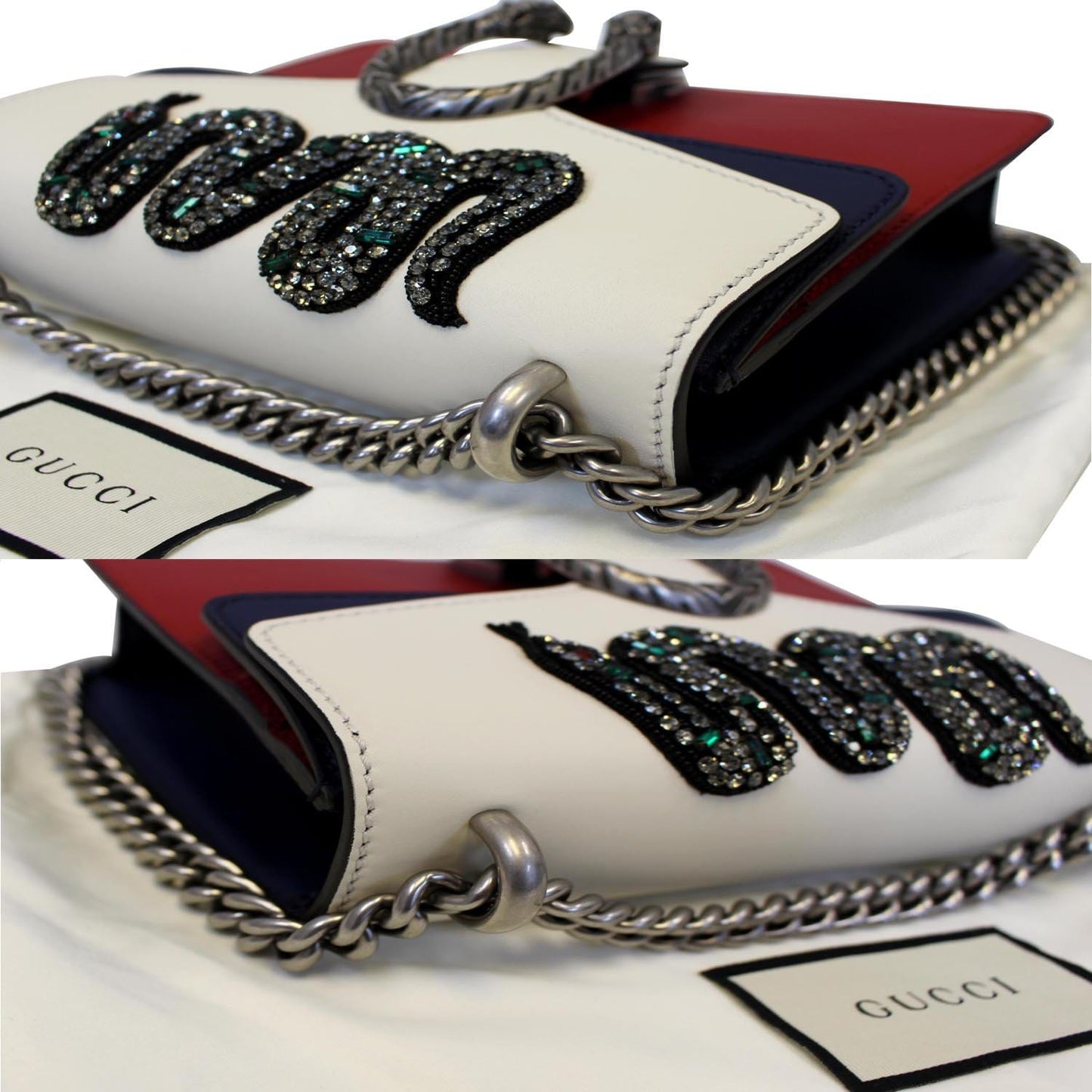 GUCCI Dionysus Mini Crystal Embroidered Snake Shoulder Bag Red - 20% OFF