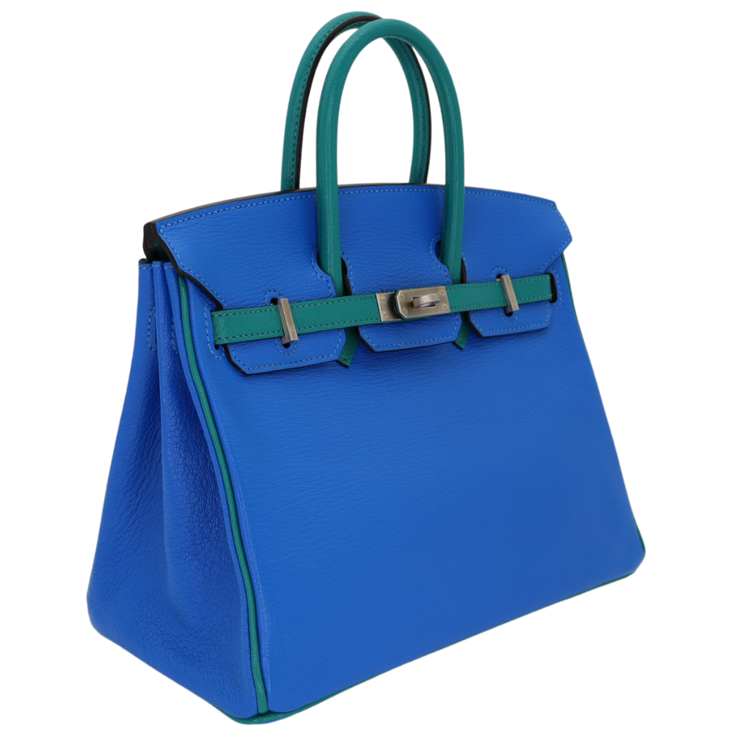 Hermes25cm Birkin HSS Bleu Hydra/ Bleu Paon Chevre Brushed Palladium Hardware