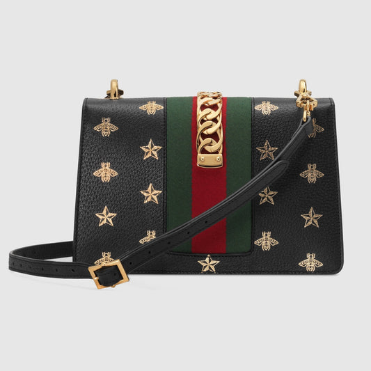 Gucci Sylvie Bee Star Small Shoulder Bag Black