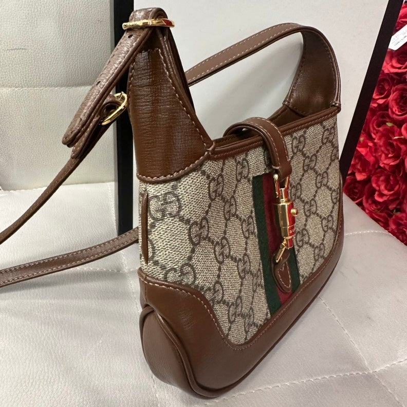 Gucci Jackie Beige Leather Canvas Crossbody