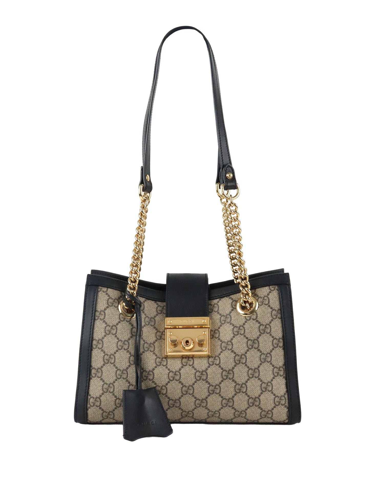 Gucci Small Black GG Supreme Canvas Padlock Tote.