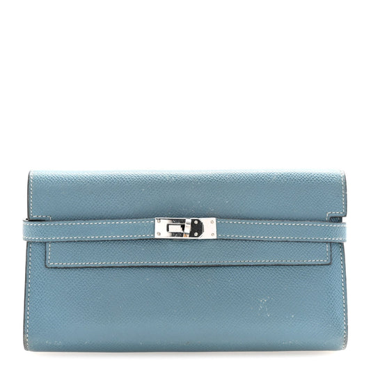 Hermes Epsom Kelly Longue Wallet Blue Jean