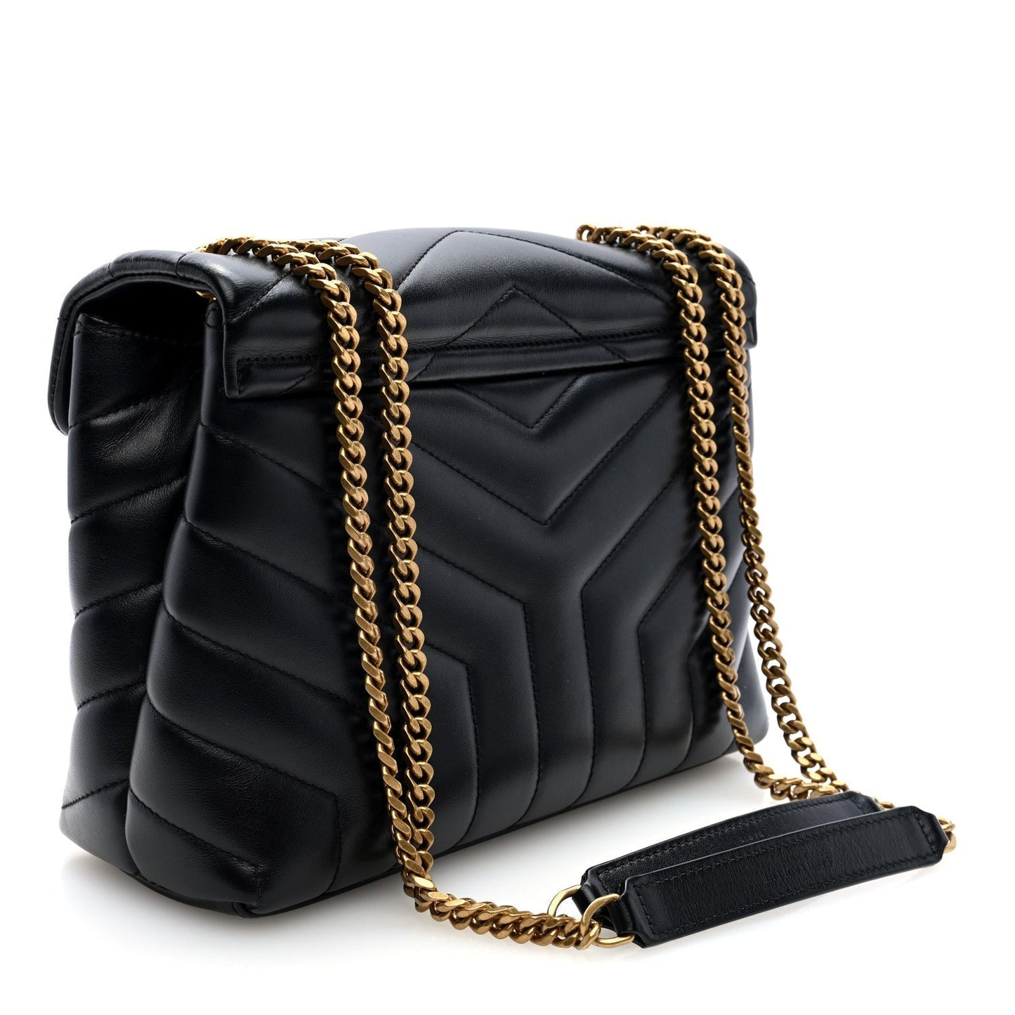 Saint Laurent Calfskin Y Quilted Monogram Small Loulou Chain Satchel Black