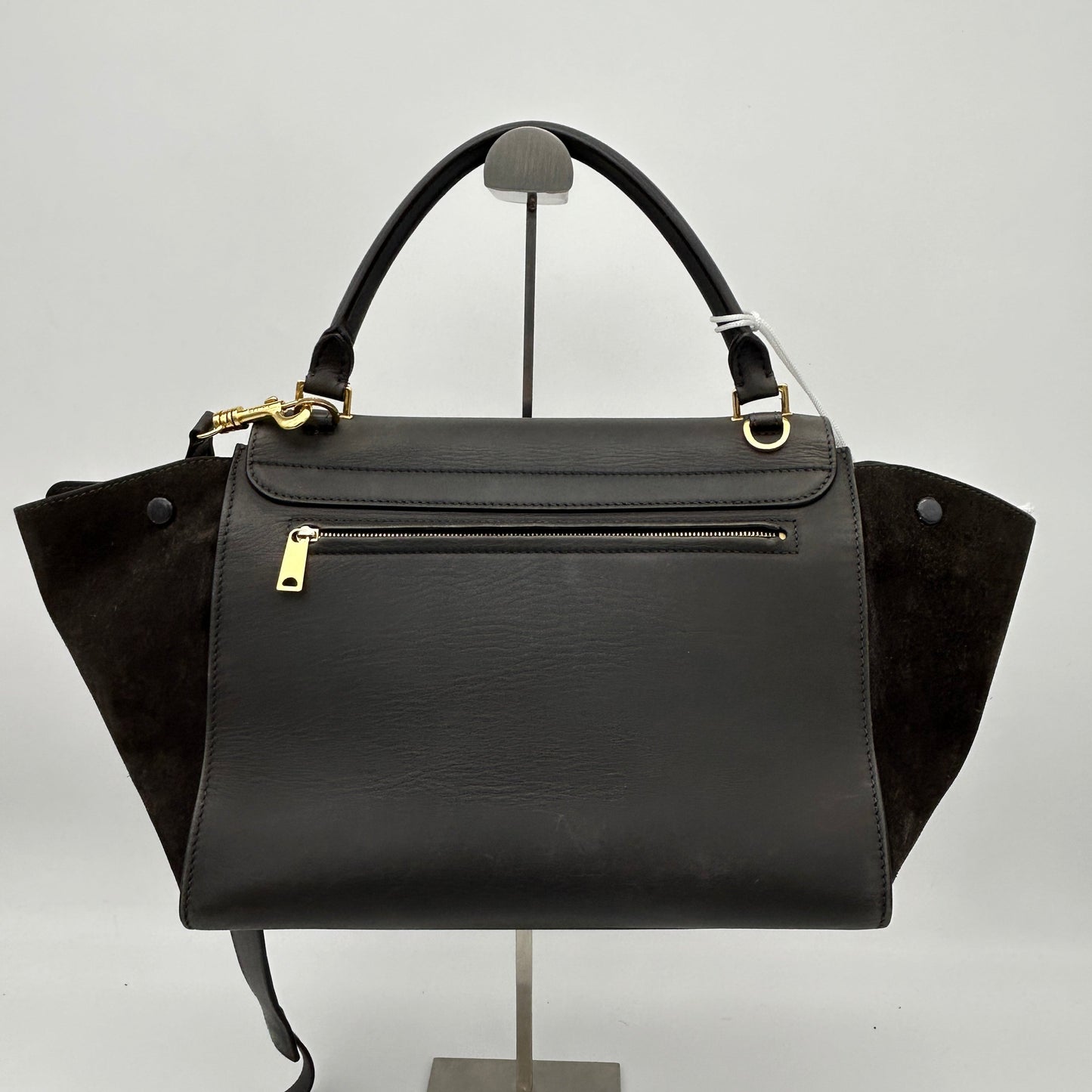 Luxury CELINE Smooth Calfskin Suede Medium Trapeze Bag Dark Grey