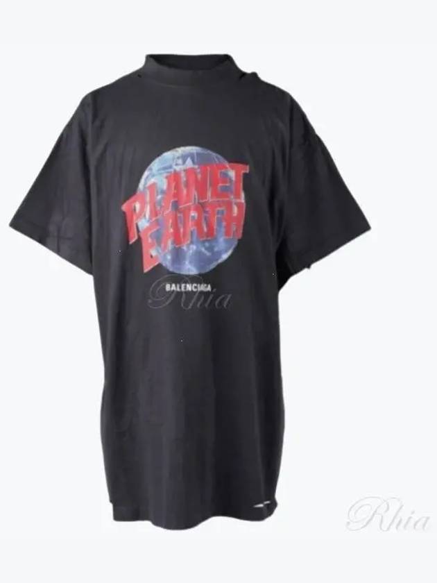 Luxury Balenciaga Trending 2026 Planet Earth Oversized Short Sleeve T-Shirt Black