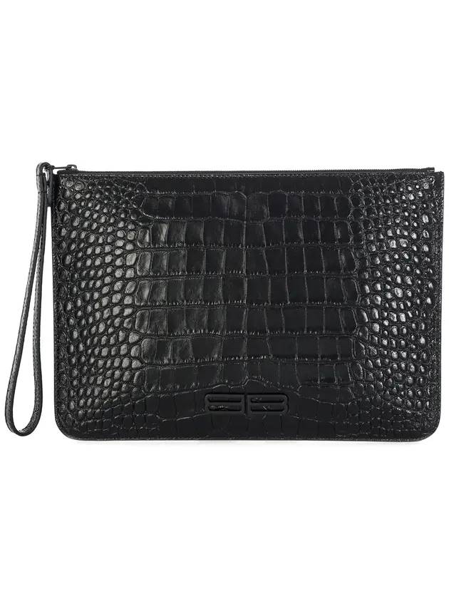 Luxury Balenciaga Trending 2026 Crocodile Embossed Clutch Bag Black