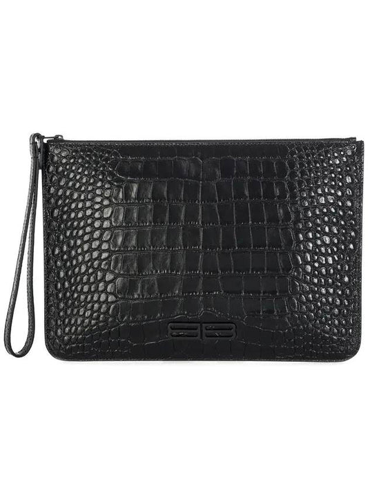 Luxury Balenciaga Trending 2026 Crocodile Embossed Clutch Bag Black