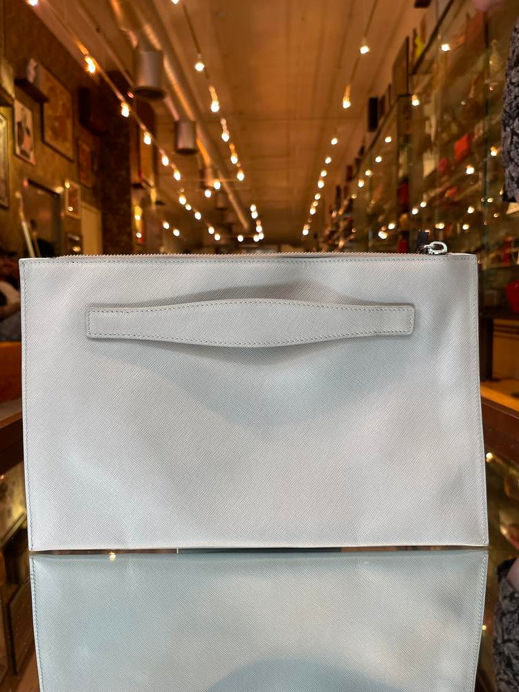 Prada Saffiano Leather Grey Clutch Bag