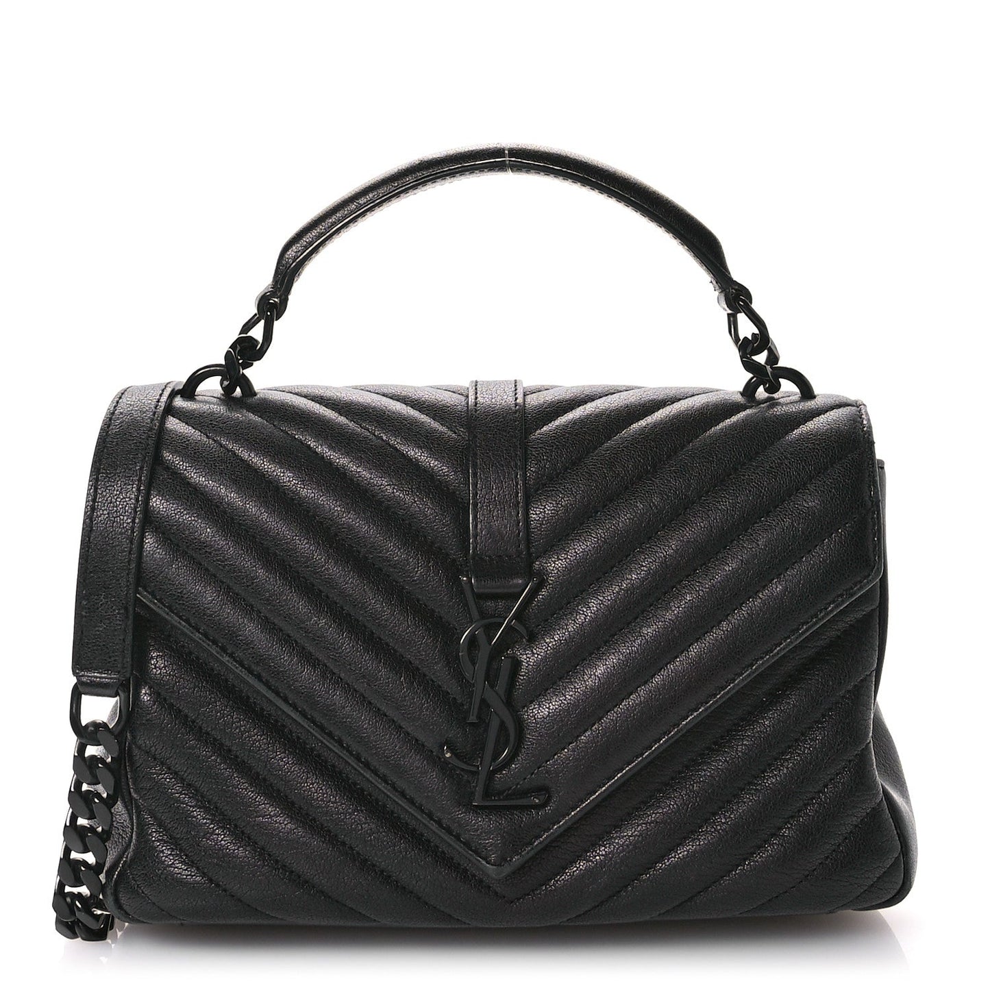 Saint Laurent Sheepskin Matelasse Chevron Monogram Monochrome Medium College Bag Black