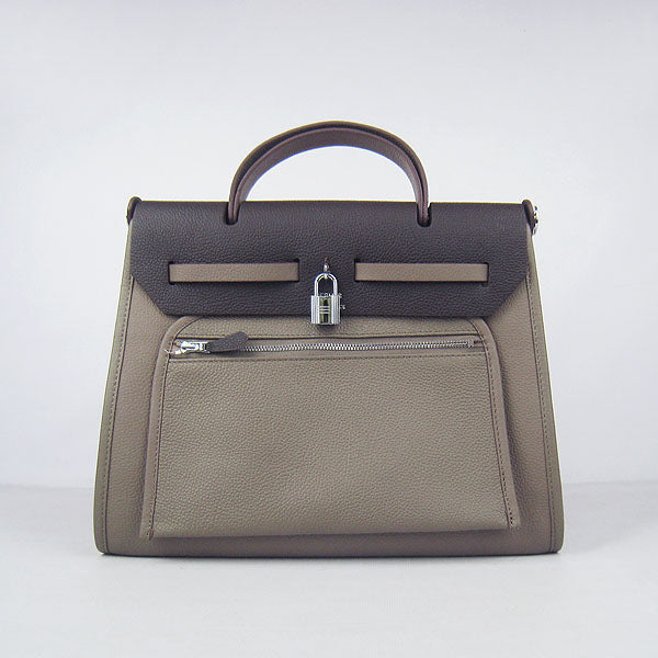 Luxury Hermes Herbag 60667 Ladies Cow Leather Grey