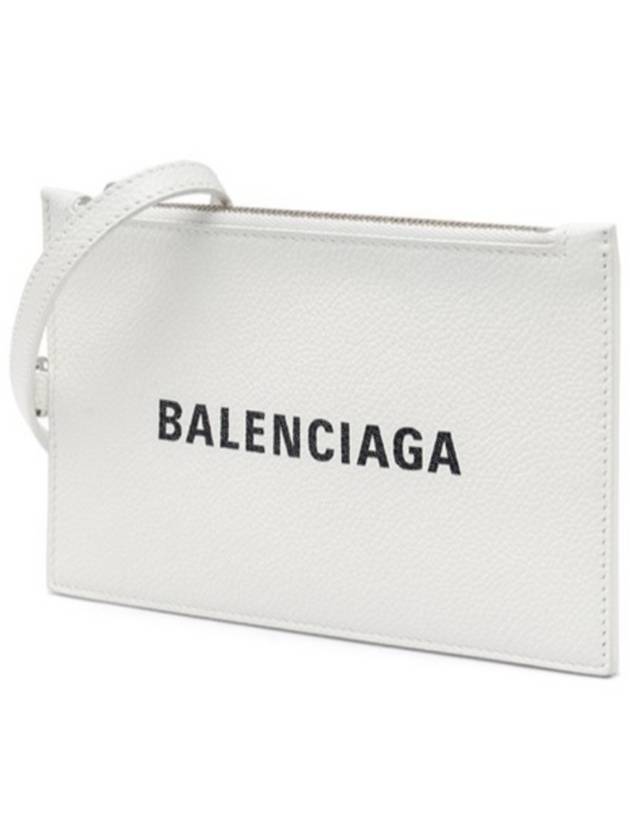 Luxury Balenciaga Trending 2026 Cash Logo Strap Double Pouch Strap Card Wallet White