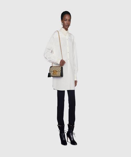 Gucci Padlock Small GG Bees Shoulder Bag Beige Ebony
