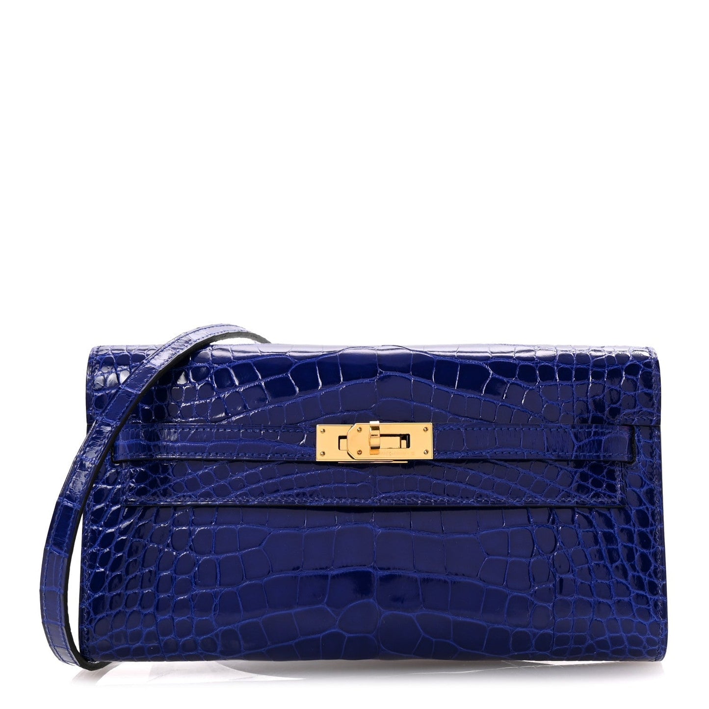Hermes Shiny Alligator Kelly Wallet To Go Bleu Electrique