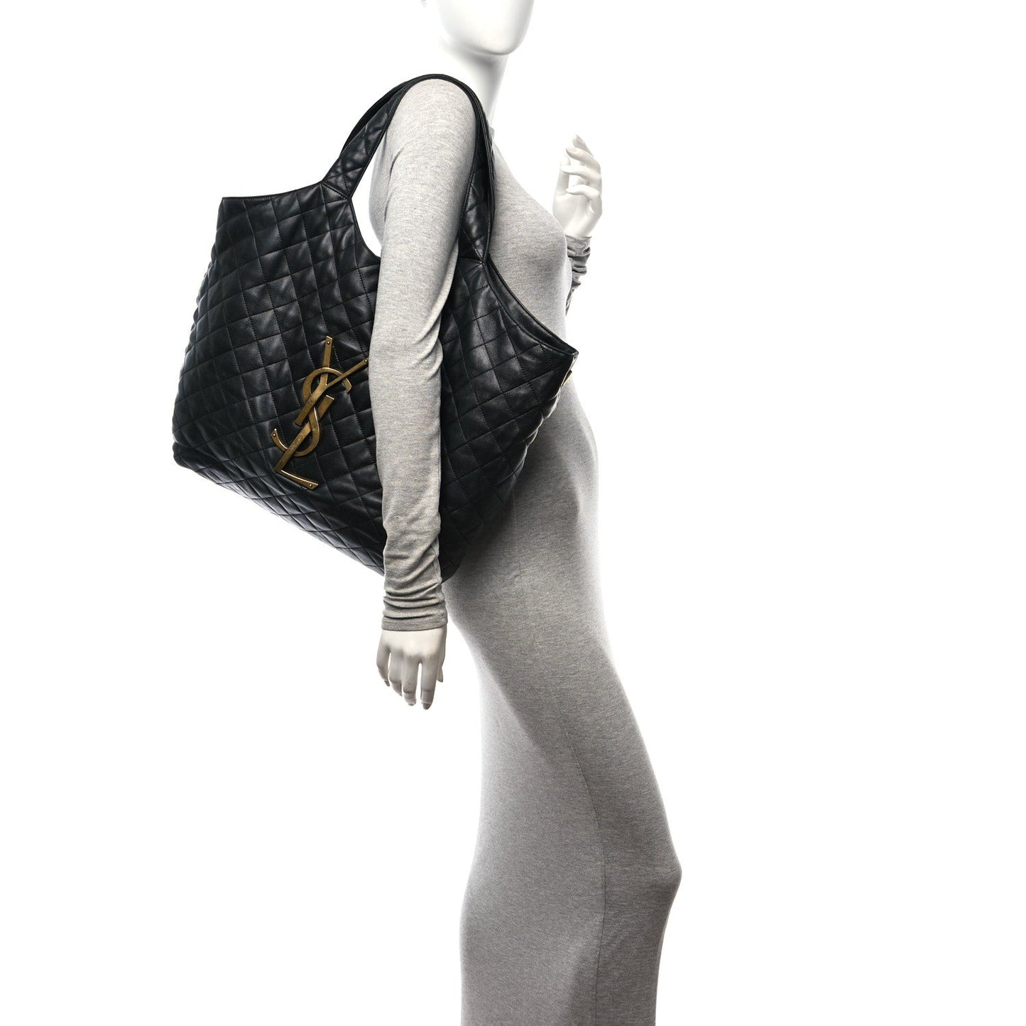 Saint Laurent Lambskin Quilted Maxi Icare Shopping Tote Black
