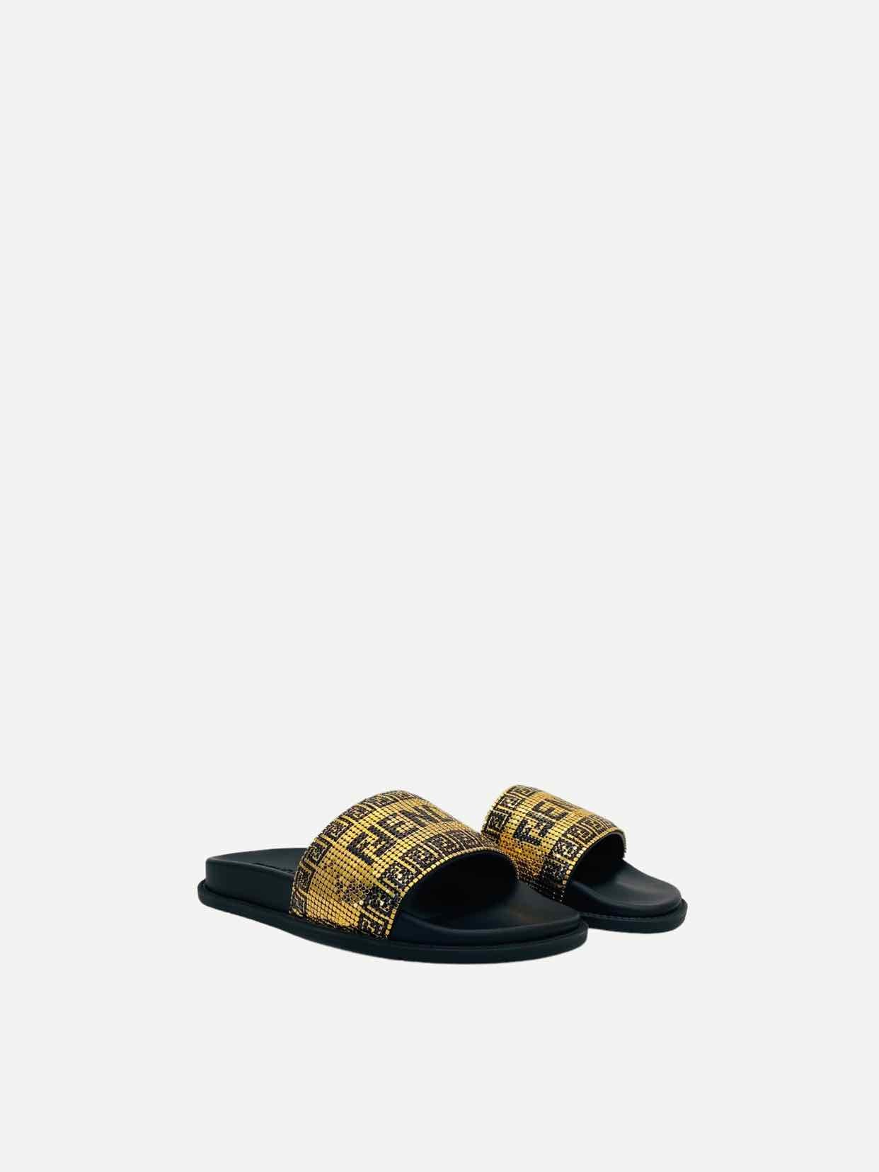 FENDI Fendace Gold & Black Size EU 39 Slides