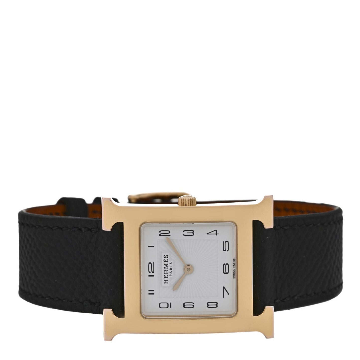 Hermes Stainless Steel Epsom 26mm Heure H Hour Quartz Watch Noir