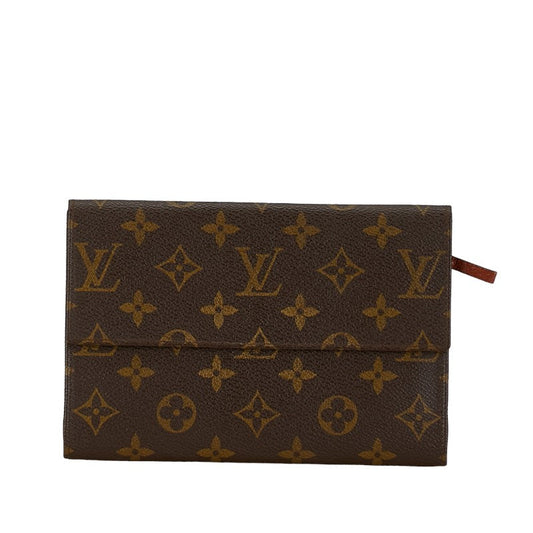 Louis Vuitton Monogram Pochette Passport Long Wallet Brown PVC Leather Louis Vuitton