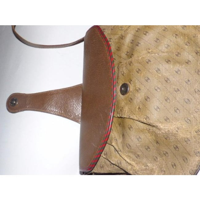 Gucci Vintage Purses Coated Canvas Leather In Browns With Red Green Leather Coated