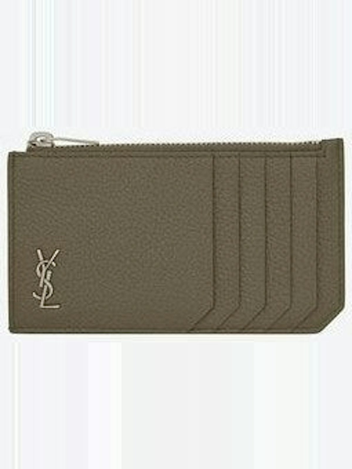 Luxury Saint Laurent Trending 2025 Men's Cassandre Logo Plaque Cardholder in Kaki Fonce | 629899DTI0E2952