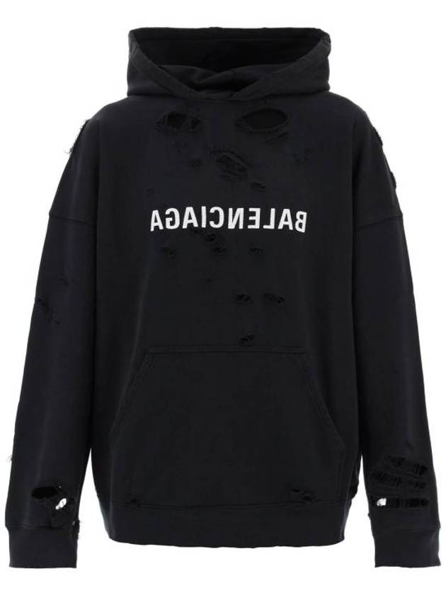 Luxury Balenciaga Trending 2026 Mirror Distressed Cotton Hoodie Black