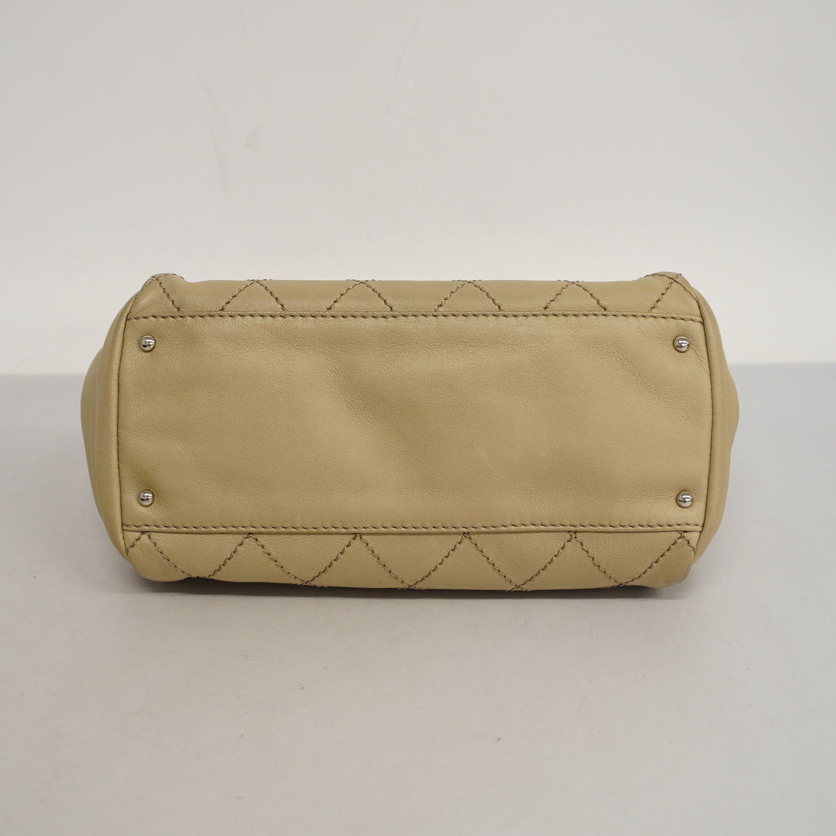 Chanel Shoulder Bag Wild Stitch Leather Beige Silver