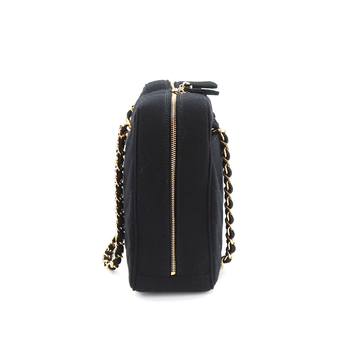 Chanel Chevron V-stitch Chain Hand Bag Jersey Black Gold Hardware